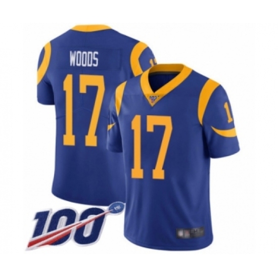 Men's Los Angeles Rams 17 Robert Woods Royal Blue Alternate Vapor Untouchable Limited Player 100th Season Football Jersey