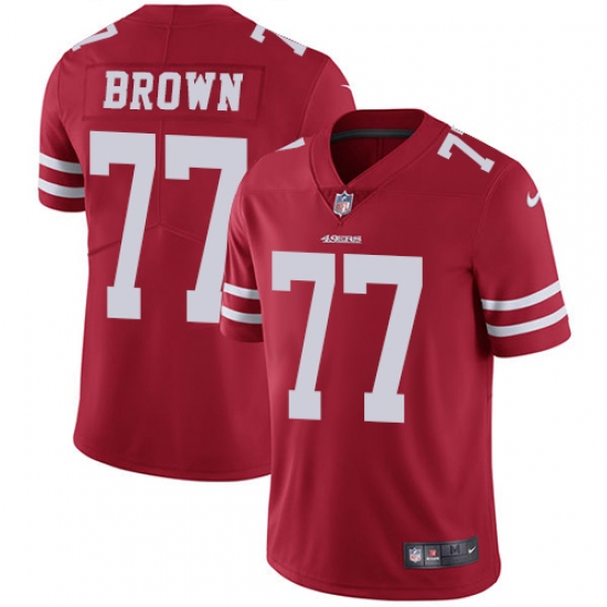 Men's Nike San Francisco 49ers 77 Trent Brown Red Team Color Vapor Untouchable Limited Player NFL Jersey