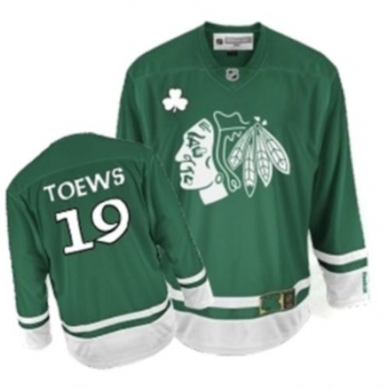 Men's Reebok Chicago Blackhawks 19 Jonathan Toews Premier Green St Patty's Day NHL Jersey