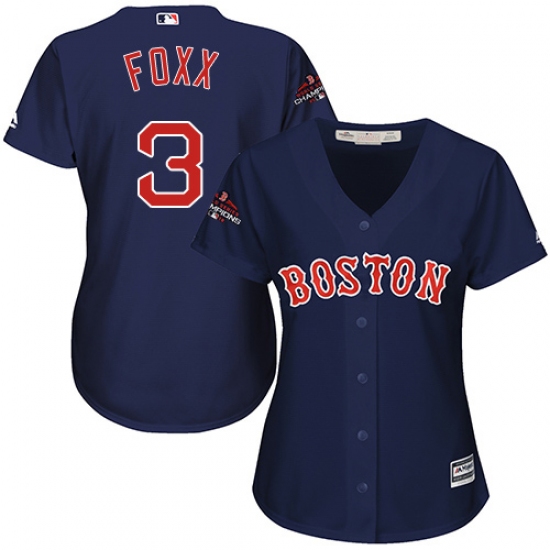 Women's Majestic Boston Red Sox 3 Jimmie Foxx Authentic Navy Blue Alternate Road 2018 World Series Champions MLB Jersey