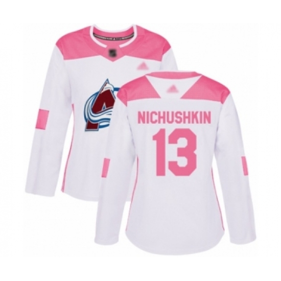 Women's Colorado Avalanche 13 Valeri Nichushkin Authentic WhitePink Fashion Hockey Jersey