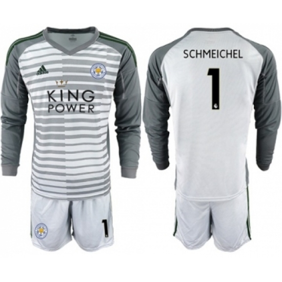 Leicester City 1 Schmeichel Grey Goalkeeper Long Sleeves Soccer Club Jersey
