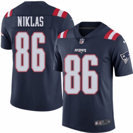Men's Nike New England Patriots 86 Troy Niklas Limited Navy Blue Rush Vapor Untouchable NFL Jersey