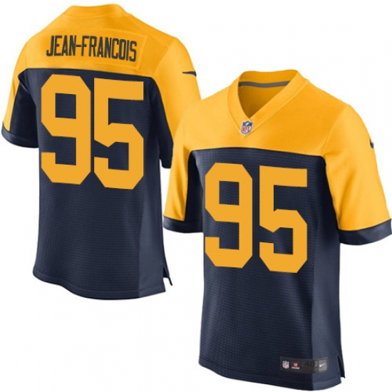 Men's Nike Green Bay Packers 95 Ricky Jean-Francois Elite Navy Blue Alternate NFL Jersey