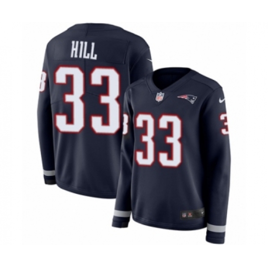 Women's Nike New England Patriots 33 Jeremy Hill Limited Navy Blue Therma Long Sleeve NFL Jersey