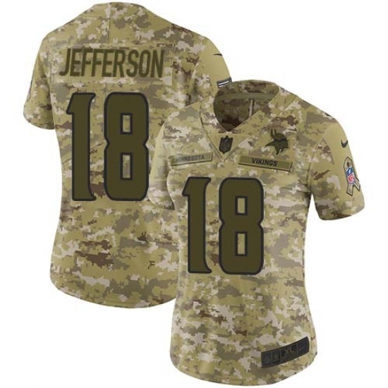 Women's Minnesota Vikings 18 Justin Jefferson Camo Stitched NFL Limited 2018 Salute To Service Jersey