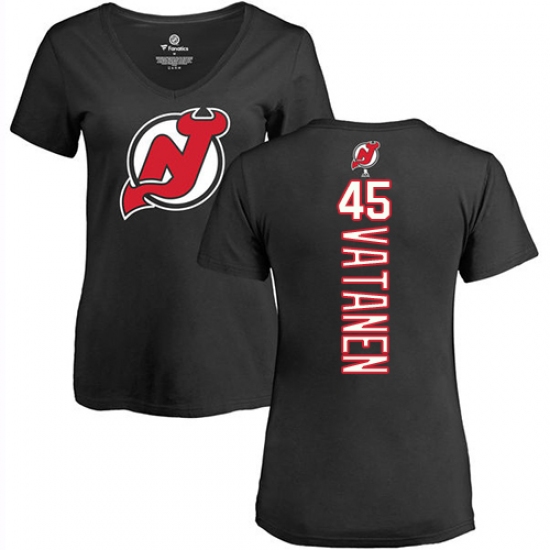 NHL Women's Adidas New Jersey Devils 45 Sami Vatanen Black Backer T-Shirt