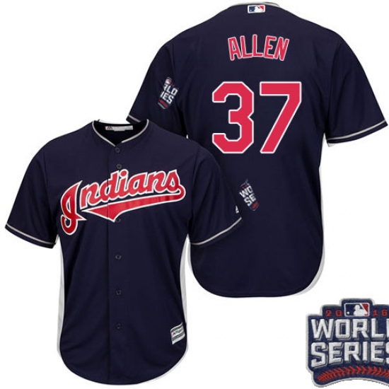 Youth Majestic Cleveland Indians 37 Cody Allen Authentic Navy Blue Alternate 1 2016 World Series Bound Cool Base MLB Jersey