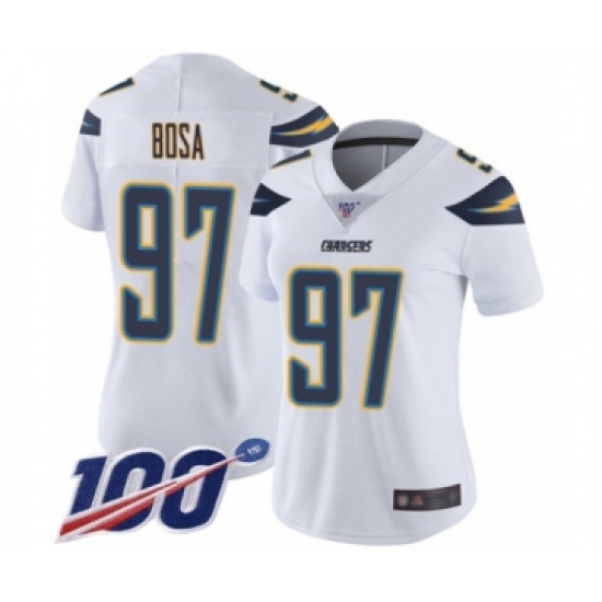 Women's Nike Los Angeles Chargers 97 Joey Bosa White Vapor Untouchable Limited Player 100th Season NFL Jersey