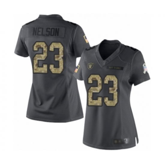 Women's Oakland Raiders 23 Nick Nelson Limited Black 2016 Salute to Service Football Jersey