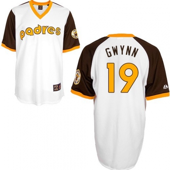 Men's Mitchell and Ness San Diego Padres 19 Tony Gwynn Replica White Throwback MLB Jersey
