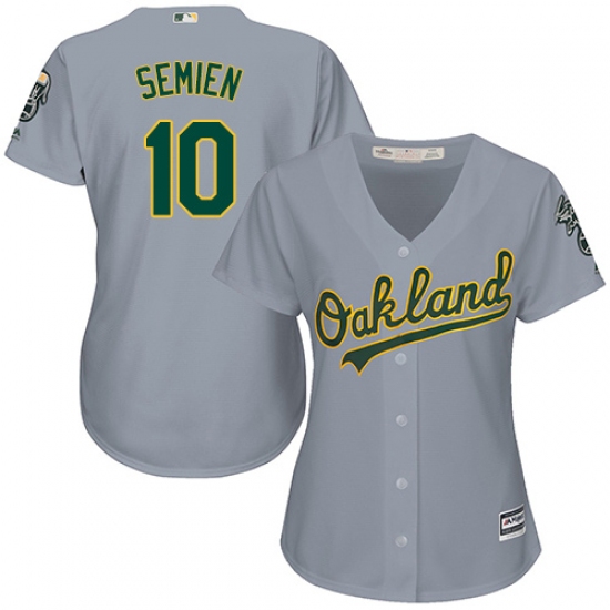 Women's Majestic Oakland Athletics 10 Marcus Semien Authentic Grey Road Cool Base MLB Jersey