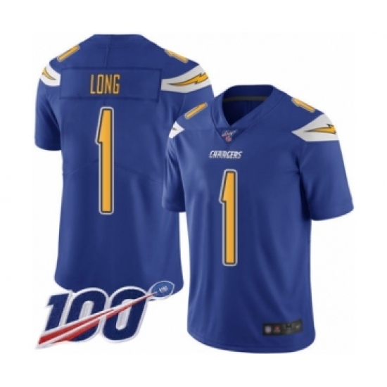 Men's Los Angeles Chargers 1 Ty Long Limited Electric Blue Rush Vapor Untouchable 100th Season Football Jersey