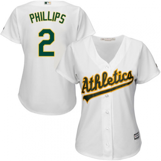 Women's Majestic Oakland Athletics 2 Tony Phillips Authentic White Home Cool Base MLB Jersey