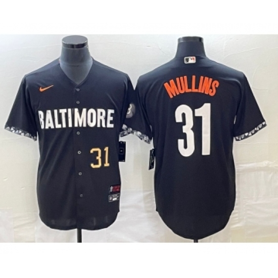 Men's Baltimore Orioles 31 Cedric Mullins Number Black 2023 City Connect Cool Base Stitched Jersey 1