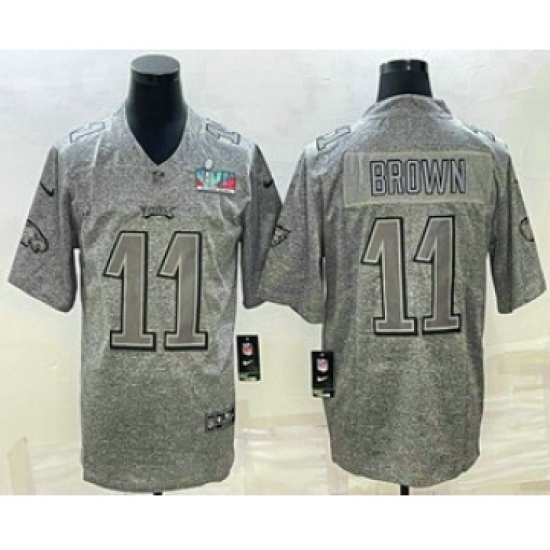 Men's Philadelphia Eagles 11 AJ Brown Grey Super Bowl LVII Patch Stitched Jersey