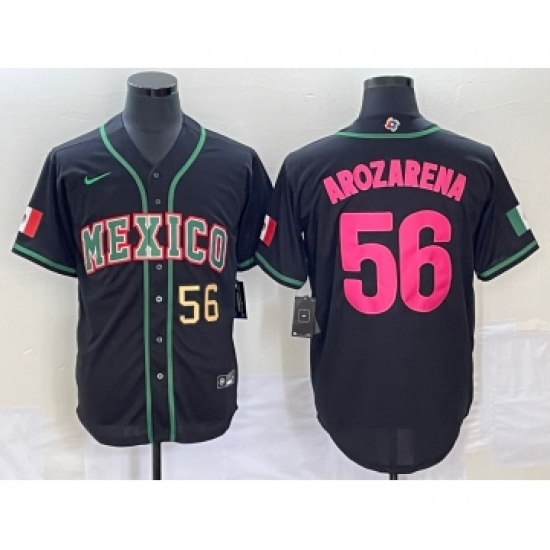 Men's Mexico Baseball 56 Randy Arozarena Number 2023 Black Pink World Classic Stitched Jersey5