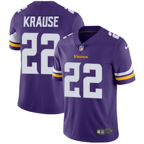 Youth Nike Minnesota Vikings 22 Paul Krause Purple Team Color Vapor Untouchable Limited Player NFL Jersey