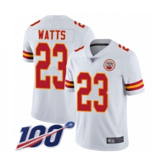 Youth Kansas City Chiefs 23 Armani Watts White Vapor Untouchable Limited Player 100th Season Football Jersey