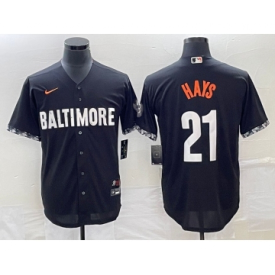 Men's Baltimore Orioles 21 Austin Hays Black 2023 City Connect Cool Base Stitched Jersey