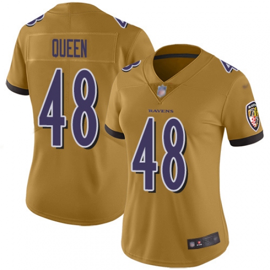 Women's Baltimore Ravens 48 Patrick Queen Gold Stitched NFL Limited Inverted Legend Jersey