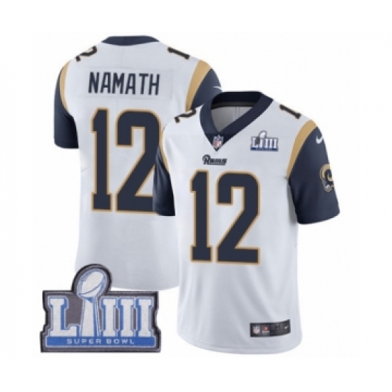 Youth Nike Los Angeles Rams 12 Joe Namath White Vapor Untouchable Limited Player Super Bowl LIII Bound NFL Jersey