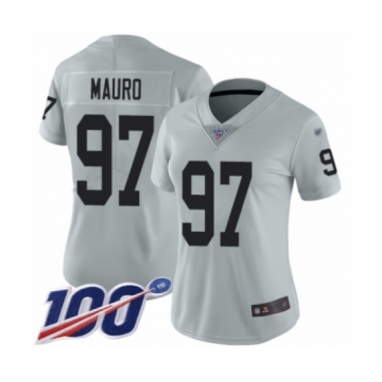 Women's Oakland Raiders 97 Josh Mauro Limited Silver Inverted Legend 100th Season Football Jersey