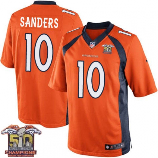 Youth Nike Denver Broncos 10 Emmanuel Sanders Elite Orange Team Color Super Bowl 50 Champions NFL Jersey