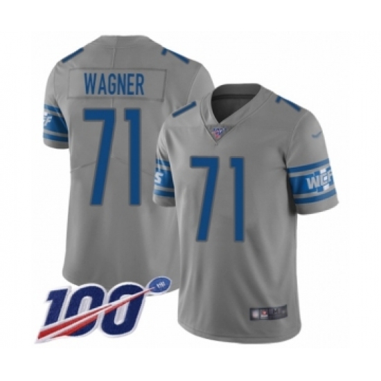 Men's Detroit Lions 71 Ricky Wagner Limited Gray Inverted Legend 100th Season Football Jersey