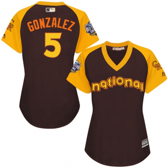 Women's Majestic Colorado Rockies 5 Carlos Gonzalez Authentic Brown 2016 All-Star National League BP Cool Base MLB Jersey