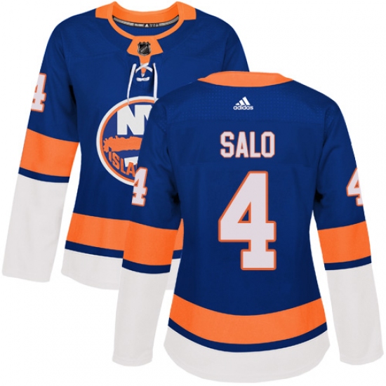 Women's Adidas New York Islanders 4 Robin Salo Authentic Royal Blue Home NHL Jersey