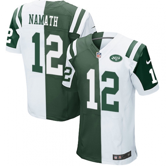 Men's Nike New York Jets 12 Joe Namath Elite Green/White Split Fashion NFL Jersey