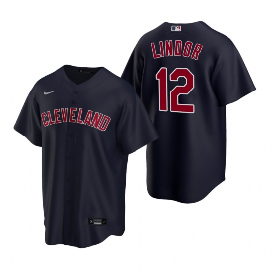 Men's Nike Cleveland Indians 12 Francisco Lindor Navy Alternate Stitched Baseball Jersey