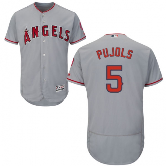 Men's Majestic Los Angeles Angels of Anaheim 5 Albert Pujols Grey Road Flex Base Authentic Collection MLB Jersey