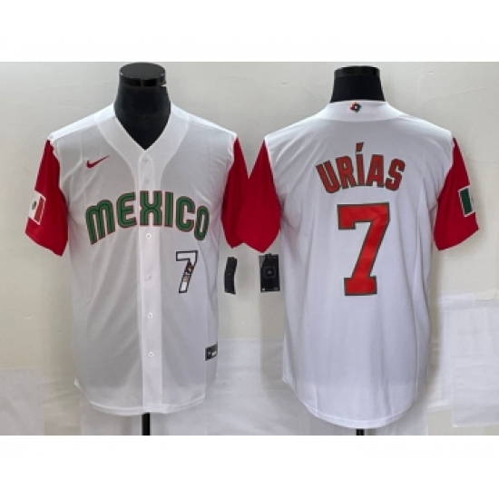 Men's Mexico Baseball 7 Julio Urias Number 2023 White Red World Classic Stitched Jersey16