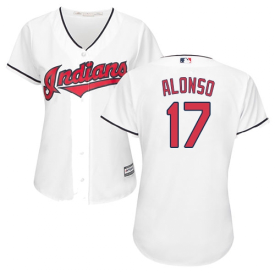 Women's Majestic Cleveland Indians 17 Yonder Alonso Replica White Home Cool Base MLB Jersey