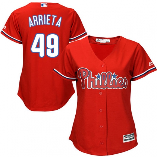 Women's Majestic Philadelphia Phillies 49 Jake Arrieta Replica Red Alternate Cool Base MLB Jersey