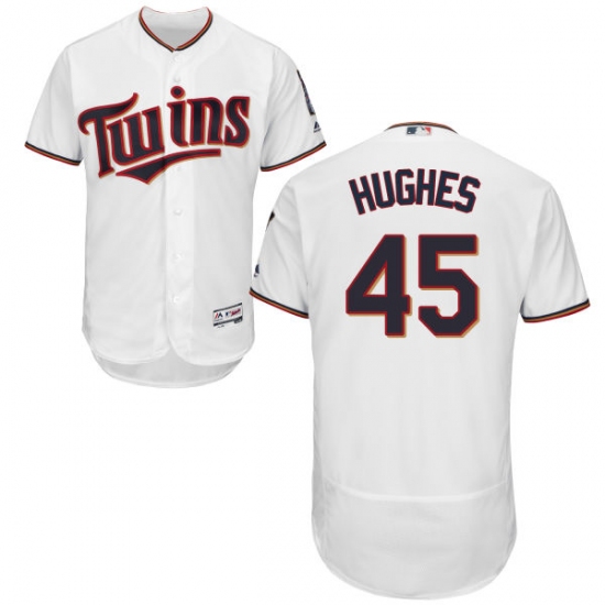 Men's Majestic Minnesota Twins 45 Phil Hughes White Home Flex Base Authentic Collection MLB Jersey