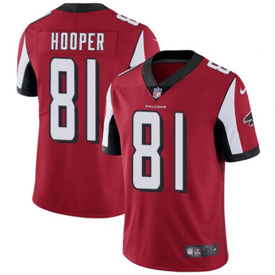 Men's Nike Atlanta Falcons 81 Austin Hooper Red Team Color Vapor Untouchable Limited Player NFL Jersey
