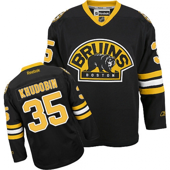 Women's Reebok Boston Bruins 35 Anton Khudobin Authentic Black Third NHL Jersey