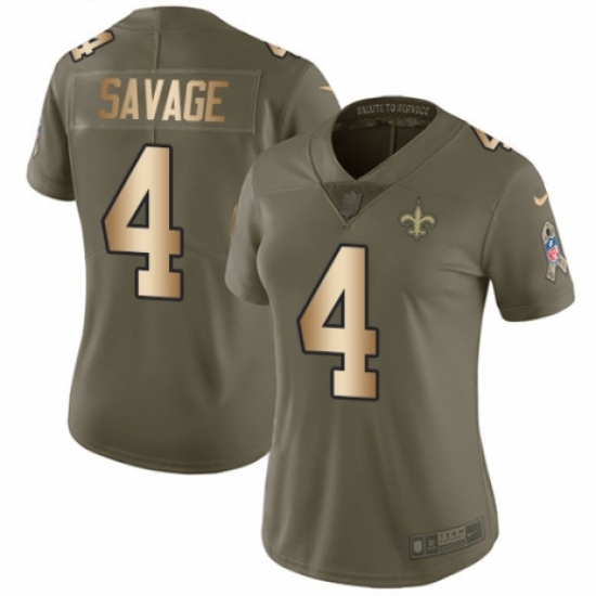 Women's Nike New Orleans Saints 4 Tom Savage Limited Olive/Gold 2017 Salute to Service NFL Jersey