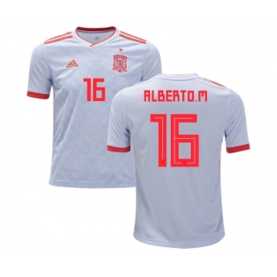 Spain 16 Alberto M. Away Kid Soccer Country Jersey