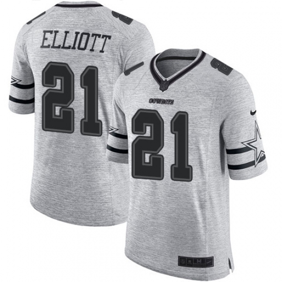 Men's Nike Dallas Cowboys 21 Ezekiel Elliott Limited Gray Gridiron II NFL Jersey
