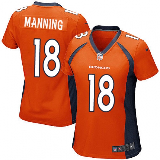 Women's Nike Denver Broncos 18 Peyton Manning Game Orange Team Color NFL Jersey - Click Image to Close