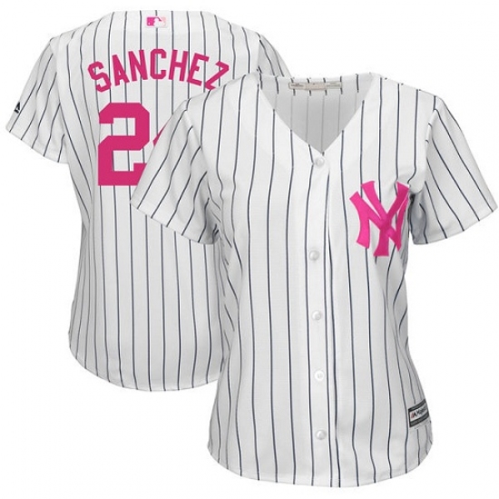 Women's Majestic New York Yankees 24 Gary Sanchez Replica White Mother's Day Cool Base MLB Jersey