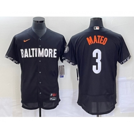Men's Baltimore Orioles 3 Jorge Mateo Black 2023 City Connect Flex Base Stitched Jersey
