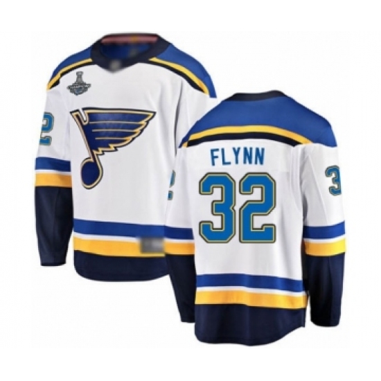 Youth St. Louis Blues 32 Brian Flynn Fanatics Branded White Away Breakaway 2019 Stanley Cup Champions Hockey Jersey