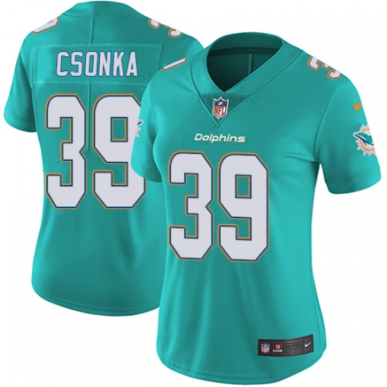 Women's Nike Miami Dolphins 39 Larry Csonka Aqua Green Team Color Vapor Untouchable Limited Player NFL Jersey