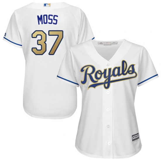 Women's Majestic Kansas City Royals 37 Brandon Moss Replica White Home Cool Base MLB Jersey