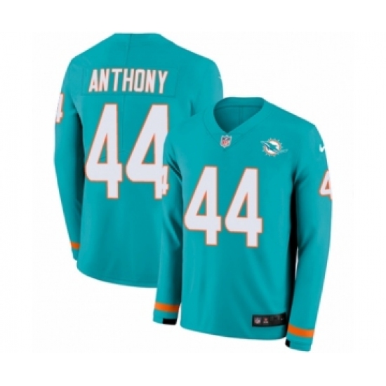 Men's Nike Miami Dolphins 44 Stephone Anthony Limited Aqua Therma Long Sleeve NFL Jersey